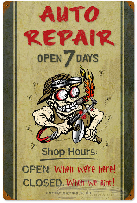 Auto Repair Shop Hours Metal Sign