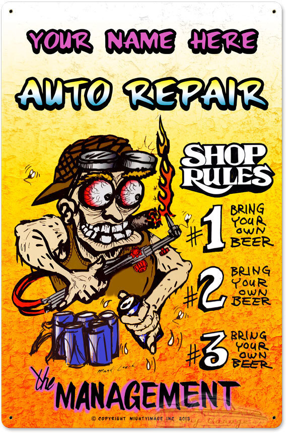 Personalized Auto Repair Shop Rules Metal Sign - 16