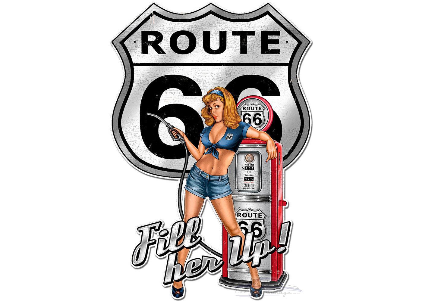 Rt66 Pin Up Fill Her Up Metal Sign 20 X 30